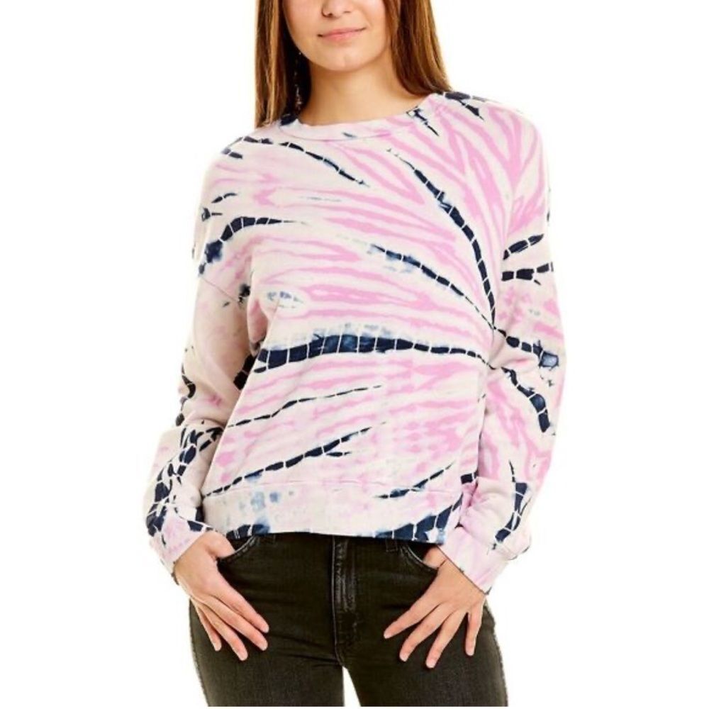 Monrow Bamboo Burst Tie-Dye Sweatshirt Pink New Size Small